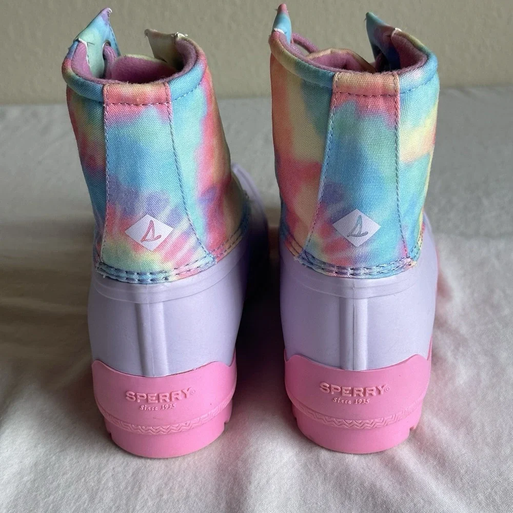 Sperry Port Boot Rain Weather Duck Boots Tie Dye Pastel Rainbow New In Box 5Y